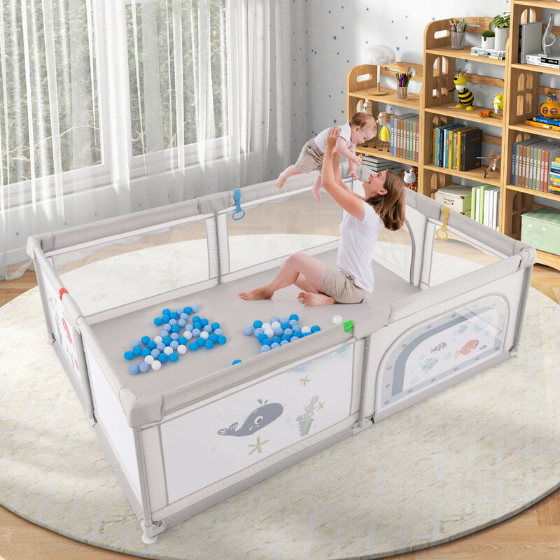 Large Baby Playpen with Pull Rings and Ocean Balls &ndash; Cute Pattern for Playtime