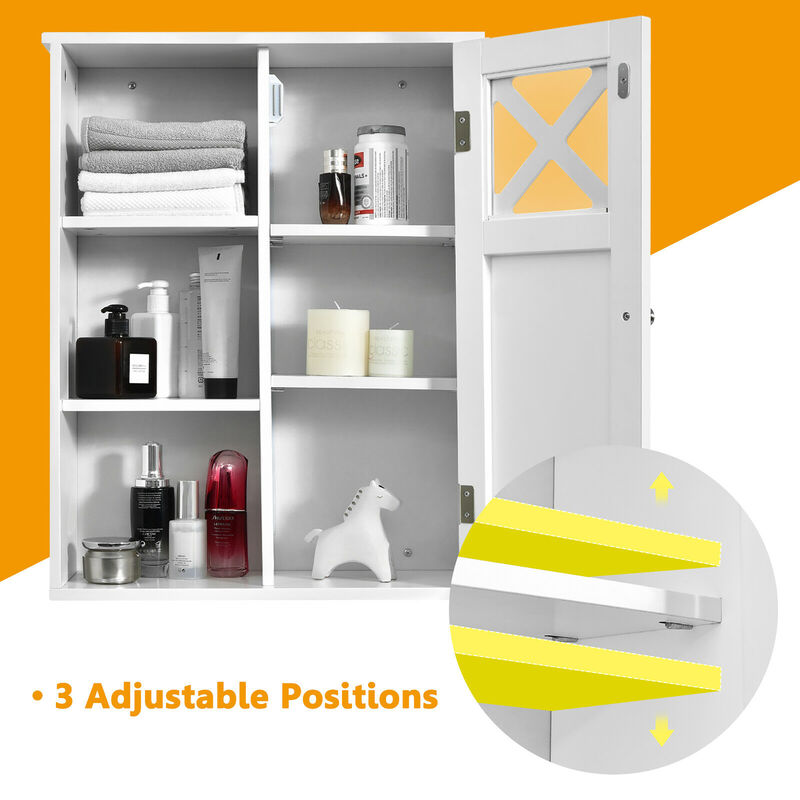 Costway Wall-Mounted Cabinet Bathroom Storage 2-Tier Shelf Multipurpose Organizer White