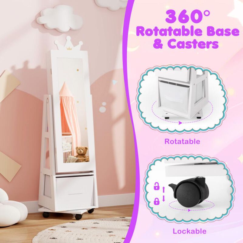 Hivvago Kids Jewelry Armoire Cabinet with Swivel Base and Lockable Universal Wheels