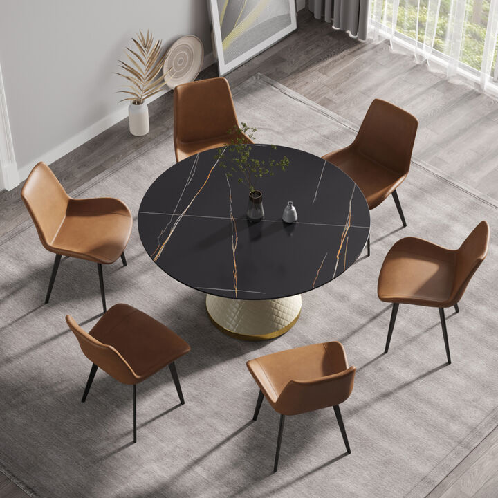 53.15" Modern artificial stone round white carbon steel base dining table-can accommodate 6 people