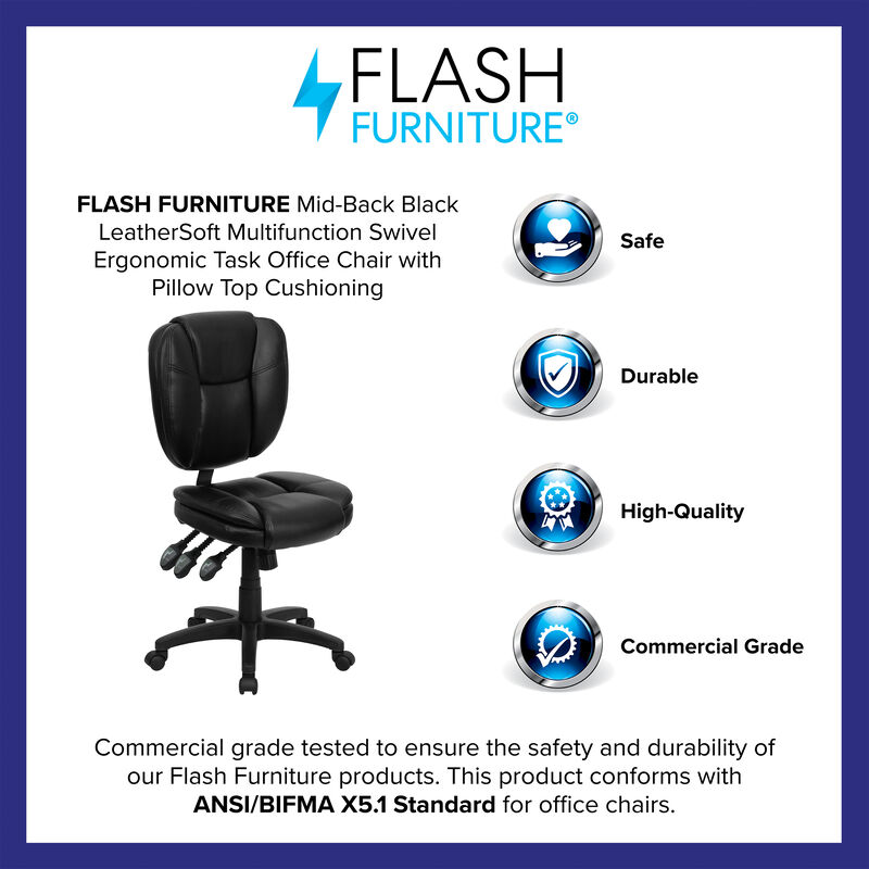 Caroline Mid-Back Fabric Multifunction Swivel Ergonomic Task Office Chair with Pillow Top Cushioning image number 9