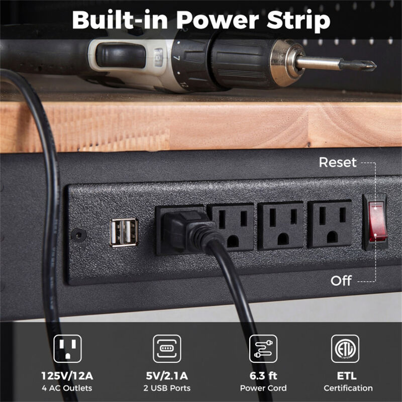 48 Inch Heavy Duty Workbench with AC/USB Outlets and Pegboard image number 4
