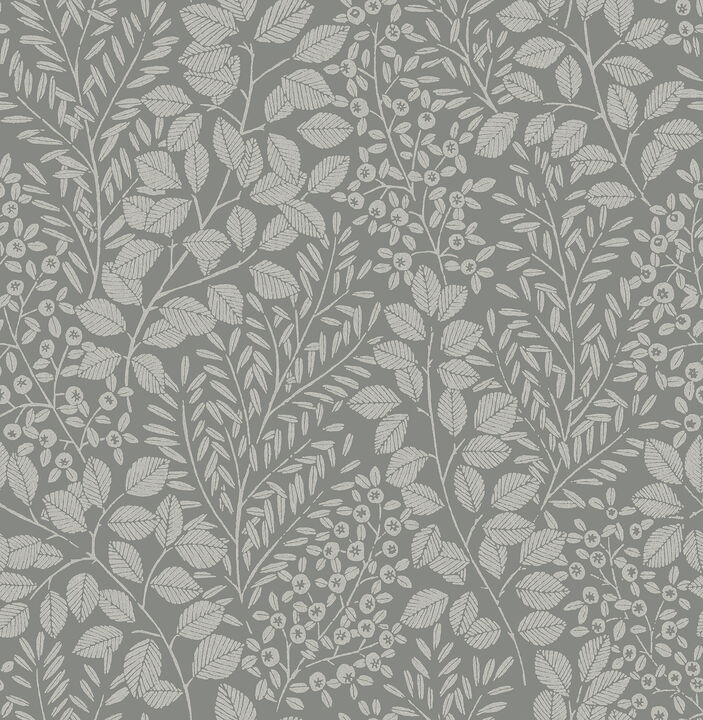 Elin Charcoal Berry Botanical Wallpaper