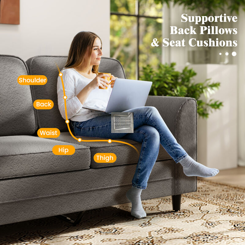 Upholstered Teddy 3-Seat Sofa with Comfortable Back Pillows for Cozy Living Room Decor