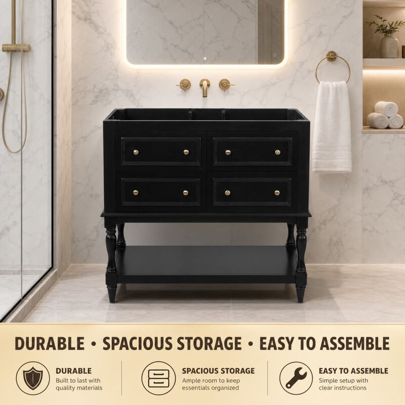 ELEMENT ACE Free Standing 36-Inch Bathroom Vanity Cabinet with 4 Drawers, Solid Wood Frame, MDF Build for Bathroom Storage image number 4