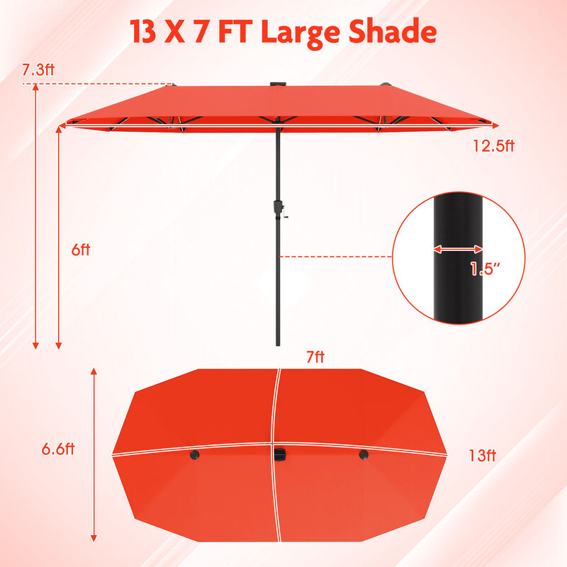 Large Patio Umbrella with LED Solar Lights and Crank Handle