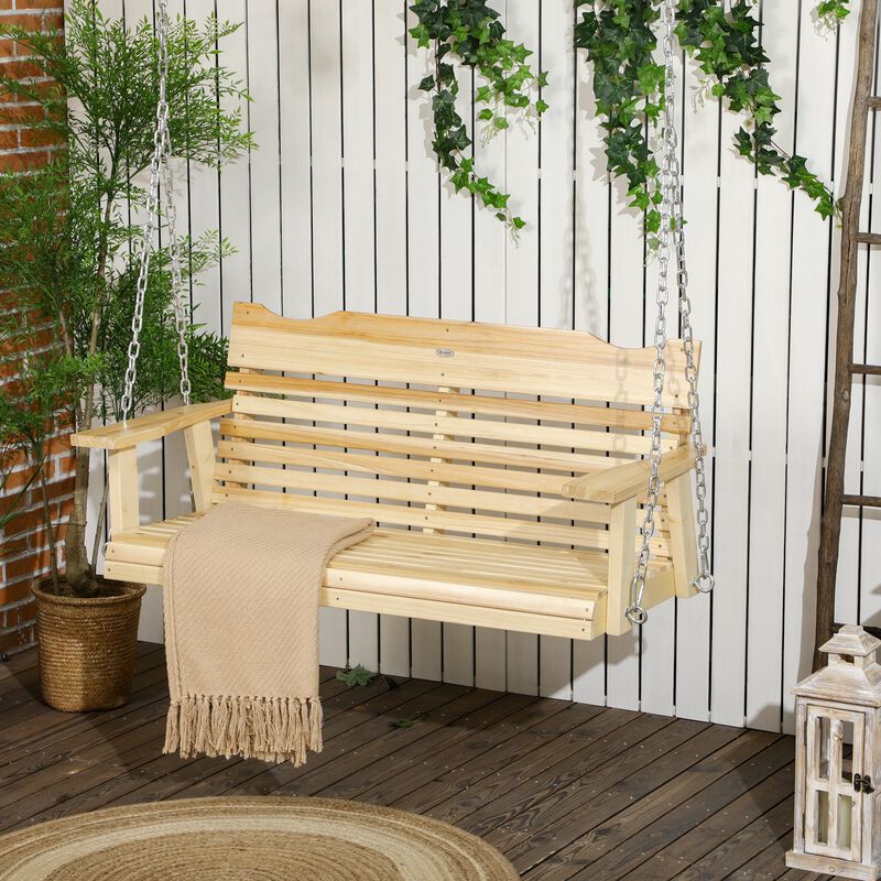 2-Seater Porch Swing, Hanging Outdoor Swing Bench with Metal Chains and Wide Armrests, for Deck, Patio, Garden, Backyard image number 2