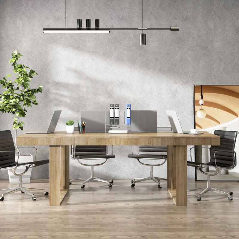 86.6 in. Width, Retangular Wood Grain Wooden Computer Desk, Writing Desk, Natural with Wooden Frame