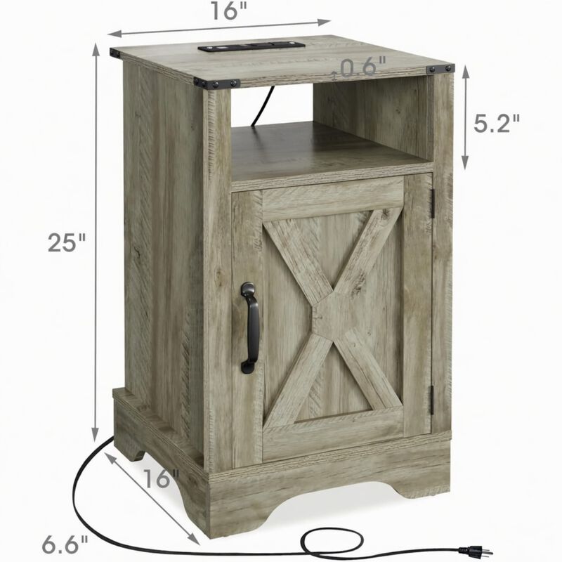 16" Assembled Farmhouse Nightstand with Charging Station USB image number 3