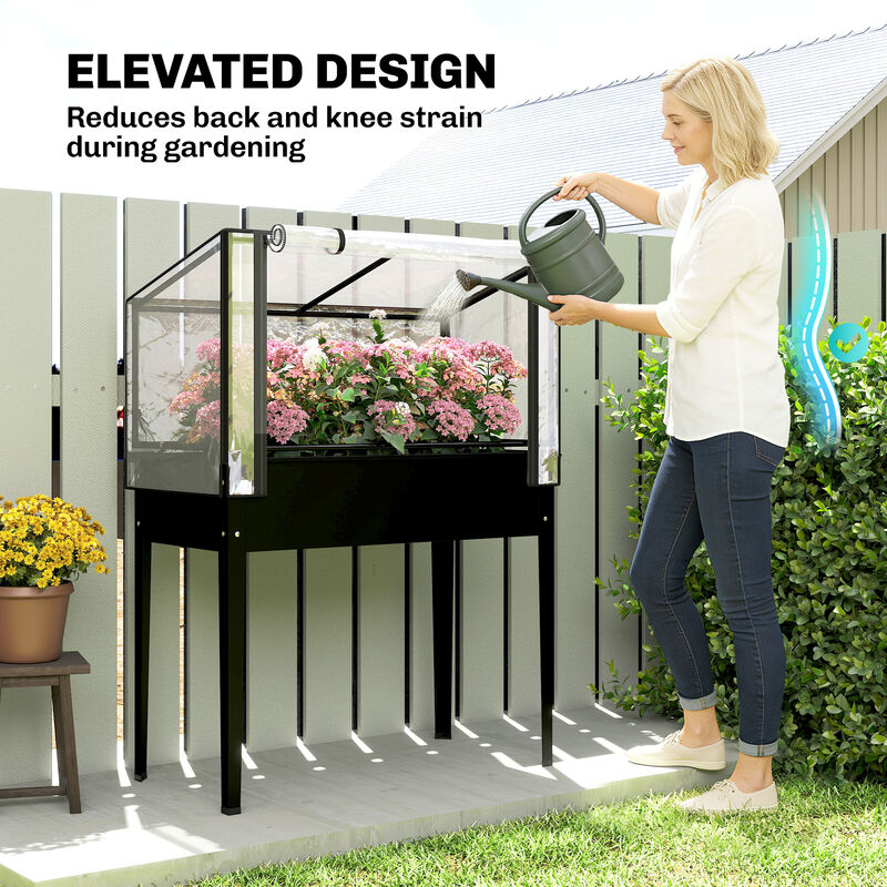 Hivvago Raised Garden Bed with Hinged Greenhouse and Metal Frame image number 6