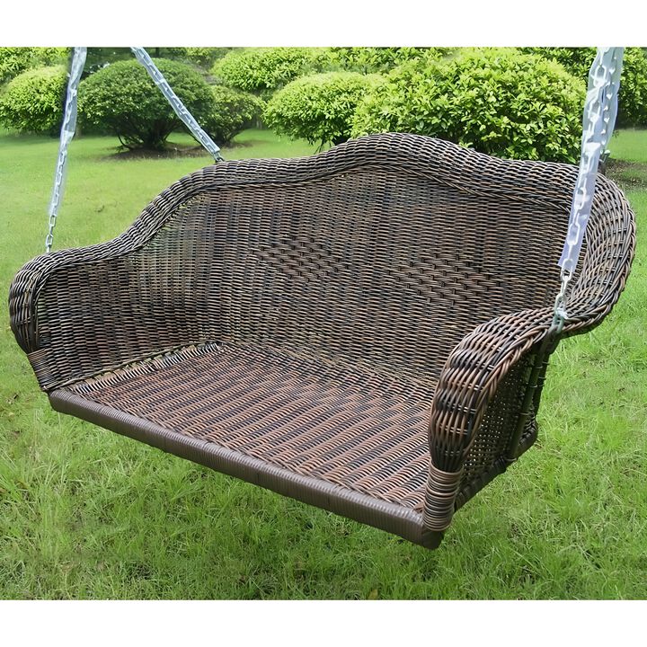 Resin Wicker Porch Swing with Hanging Chain for Outdoor Relaxation