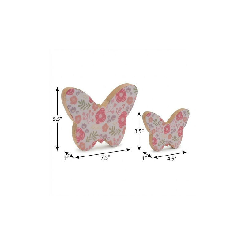 HomeRoots Set of Two White And Pink Wood Butterfly Tabletop Sculptures image number 6
