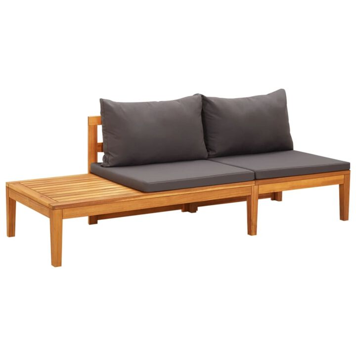 vidaXL Solid Acacia Wood Patio Bench with Adjustable Table - Dark Gray Cushions Included - Versatile, Durable Outdoor Furniture with Unique Design
