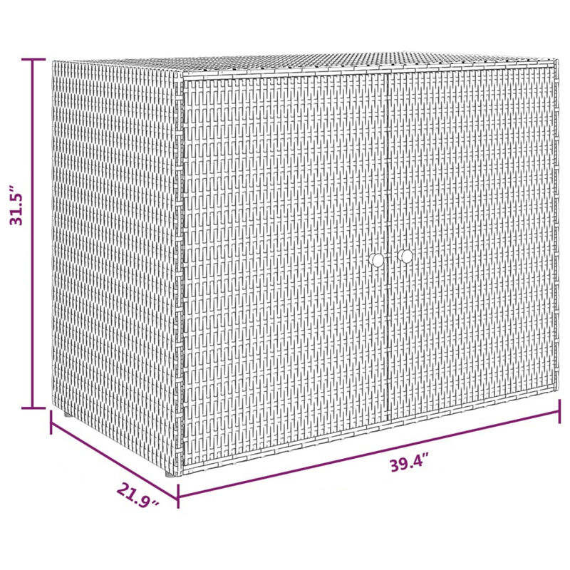 Outdoor Storage Cabinet, Solid Acacia Wood, 39 Inch Black PE Rattan - Benzara