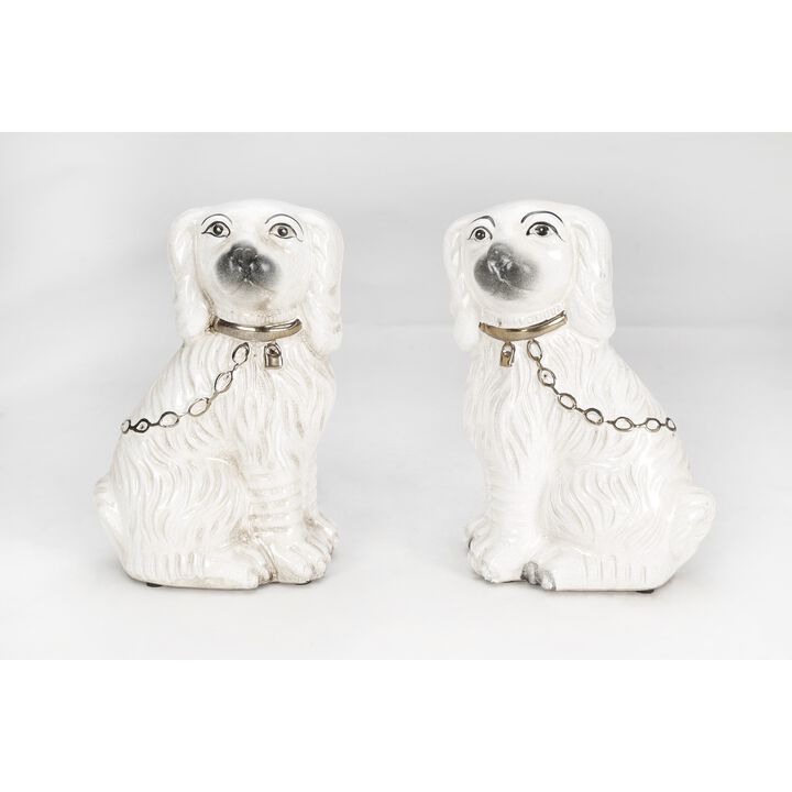 Aai Staffordshire Dog Pair, Antique White With Crackle Finish