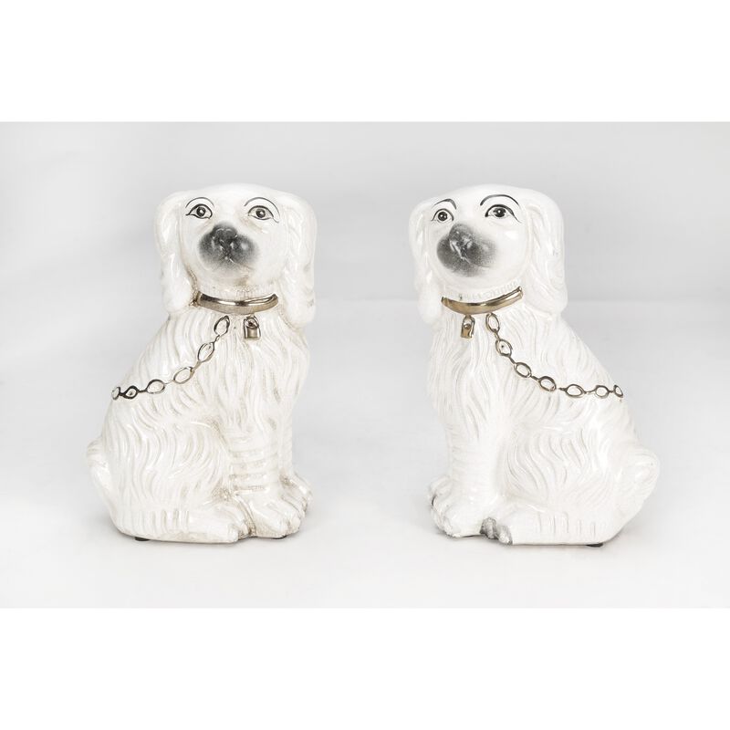 Aai Staffordshire Dog Pair, Antique White With Crackle Finish image number 0