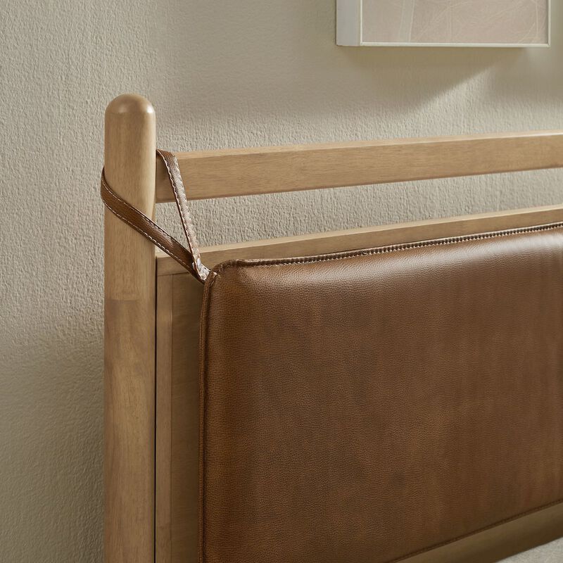 Leni Queen Size Vegan Leather and Wood Platform Bed Frame image number 9