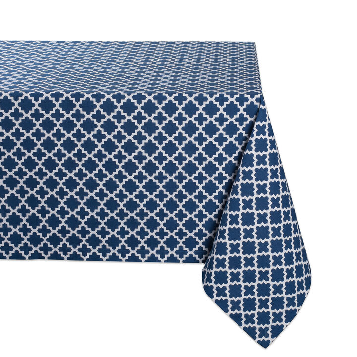 84" Navy Blue Cotton Lattice Tablecloth