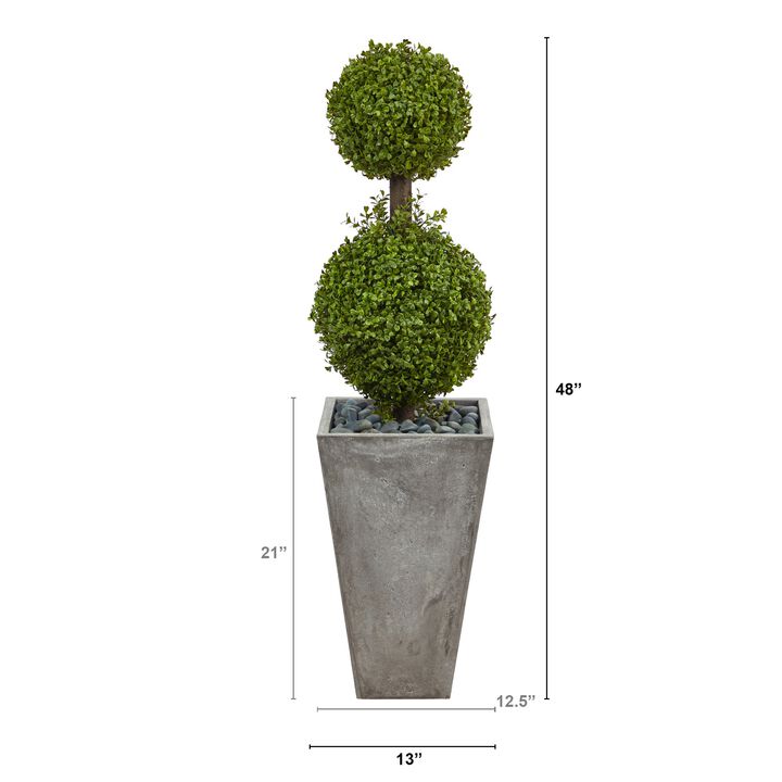 HomPlanti 4 Feet Double Boxwood Topiary Artificial Tree in Cement Planter (Indoor/Outdoor)