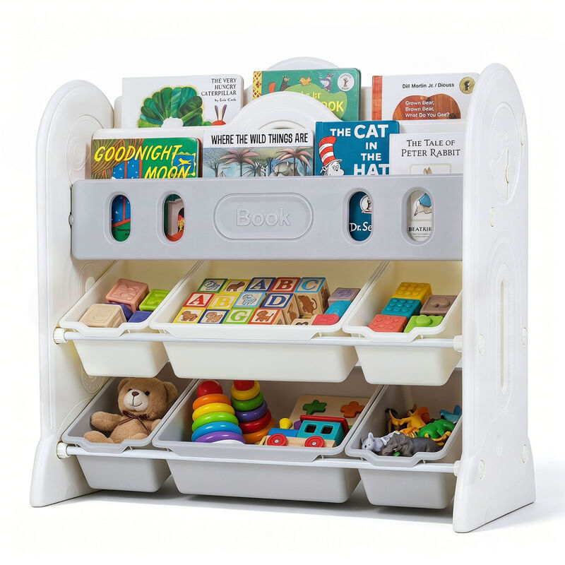 Toy Storage Organizer for Kids Bookshelf with 2 Front-Facing Racks Unit image number 4