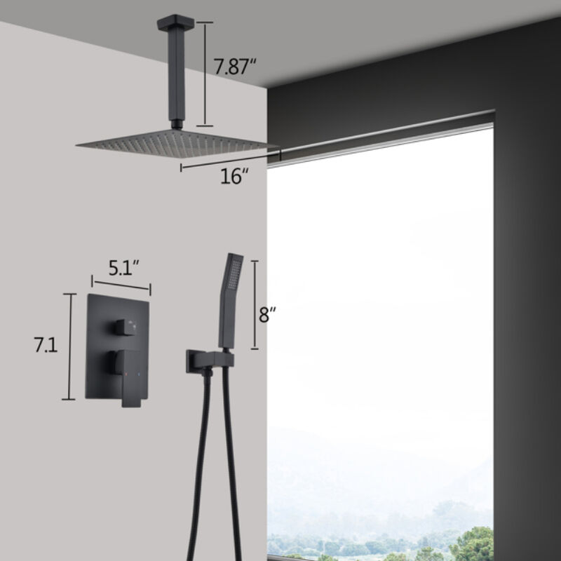 Modern Ceiling Mounted Rain Shower Set with Head and Handheld Attachment