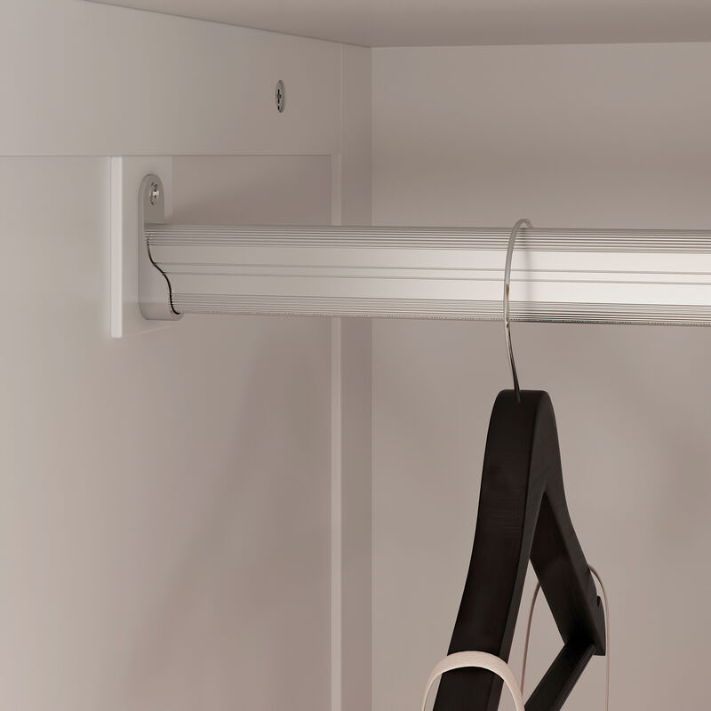 FUFU&GAGA White Mirror Wardrobe with 2 Cabinets & 5 Drawers, P2 Grade MDF Construction, Silver Handles, Elevated Modern Storage Cabinet (47.2 x 20 x 70.9 in)