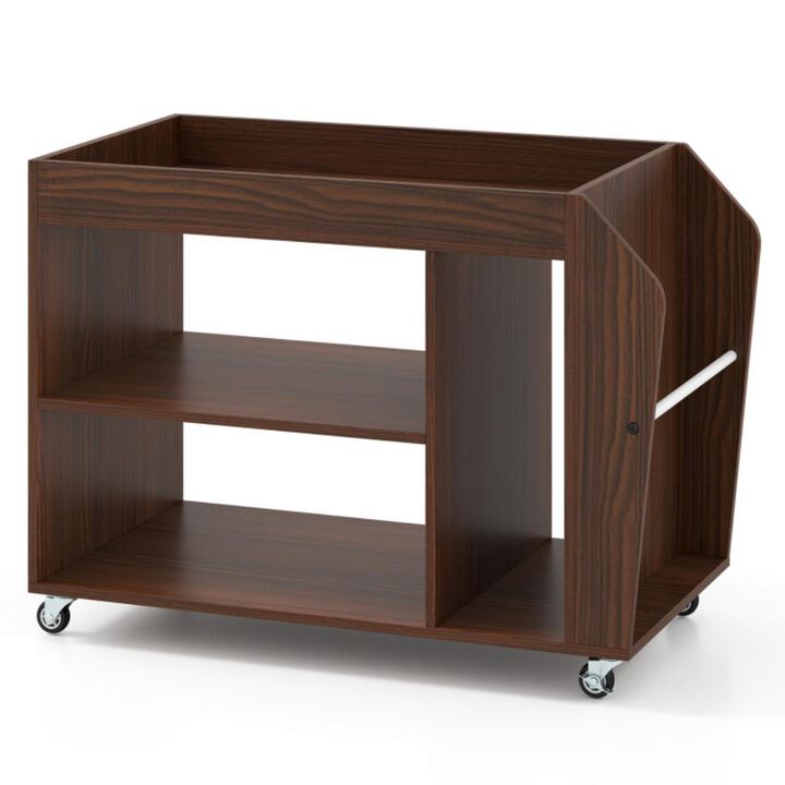 Hivvago 3-Tier Side End Table with Universal Wheels-Walnut