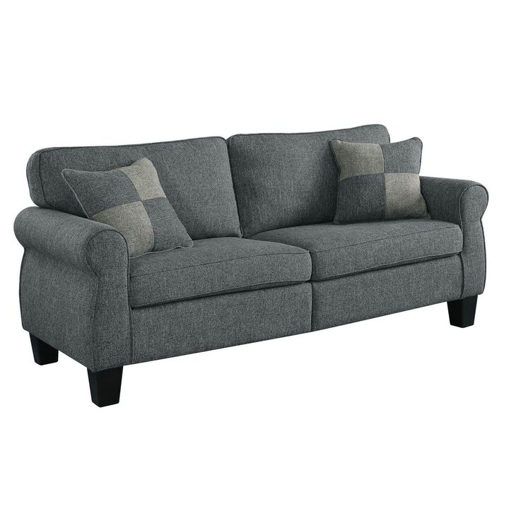 Sofa with Fabric Upholstery and Rolled Design Arms, Gray-Benzara