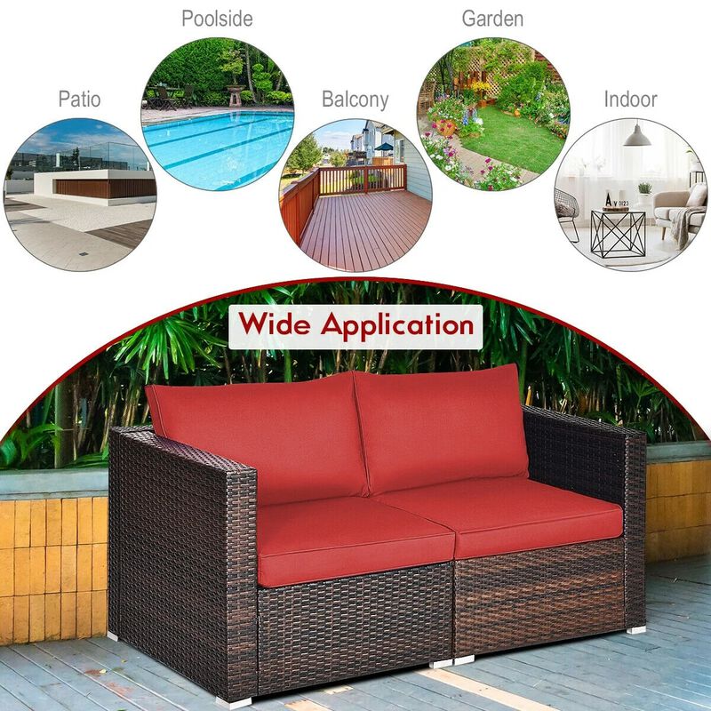 Mondawe 2 Pieces Patio Rattan Sectional Conversation Sofa Set