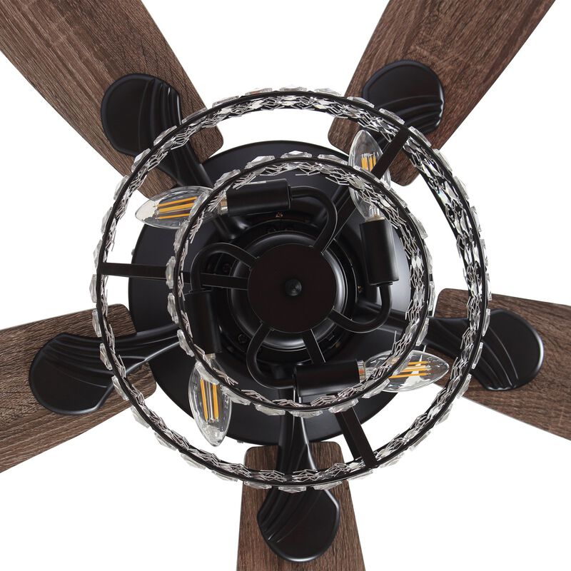 52 in. Black Crystal Chandelier Ceiling Fan with Light and Remote