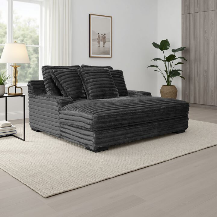 Ezo Chaise Lounge, Dark Gray Polyester Corduroy, 3 Pillows, 67 Inch