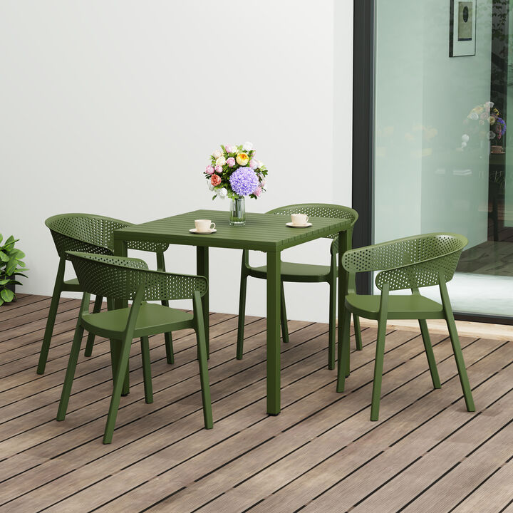 WestinTrends 5-Piece Outdoor Metal Frame Square Dining Table Patio Set with Stackable Patio Dining Chairs