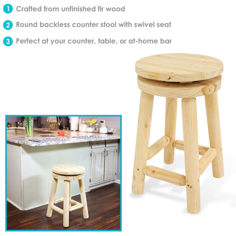 Sunnydaze Rustic Unfinished Fir Wood Indoor Swivel Counter-Height Stool image number 4