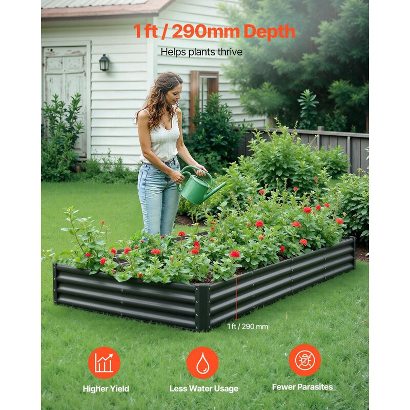 Large Outdoor Raised Garden Planter Box with Open Bottom Design-Dark Grey image number 7