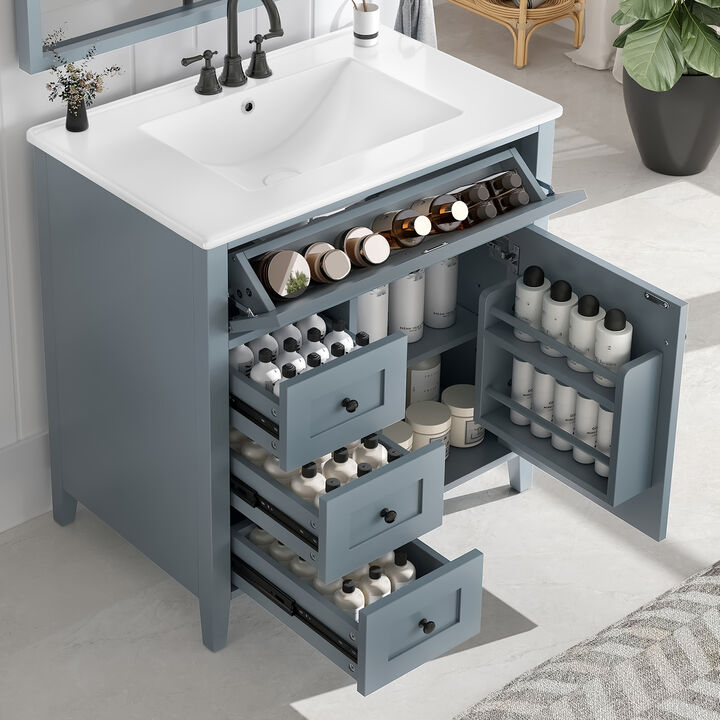 Merax Bathroom Storage Vanity with 3 Left Drawers, Right Cabinet with Adjustable Shelves