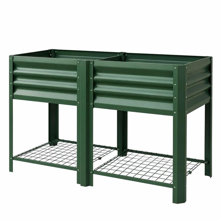 WOW PIONEER Elevated Outdoor Raised Garden Bed Planter Box with Bottom Storage Shelf for Growing Vegetables, Flowers and Herbs