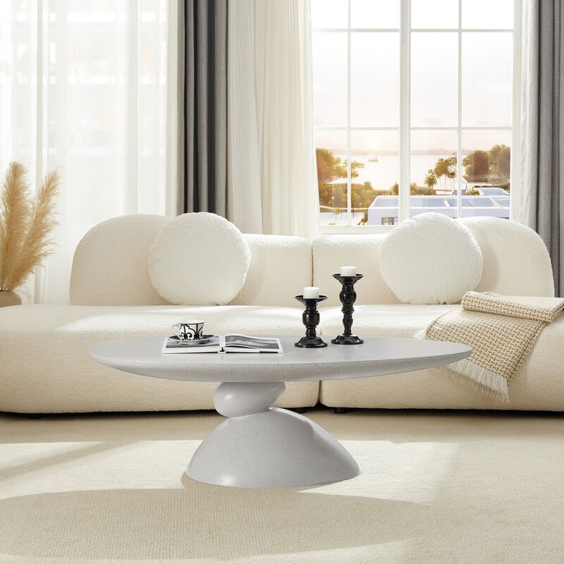 47.27 Inch Lucky Stone Oval Coffee Table Modern Minimalist Fiberglass Center Table image number 3