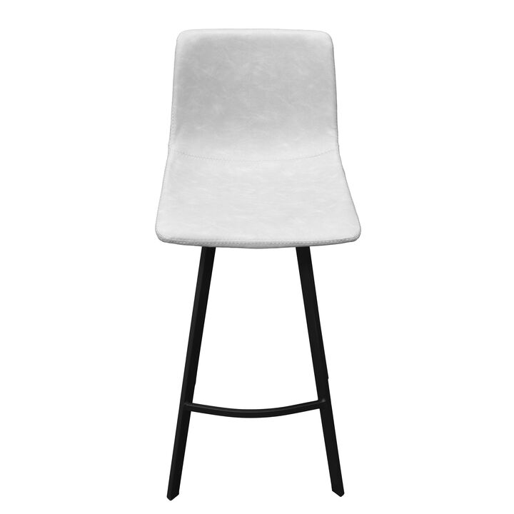 LeisureMod Elland Modern Upholstered Leather Bar Stool With Iron Legs & Footrest Set of 2