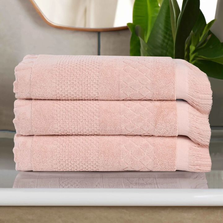 Absorbent Cotton Bath Towel Set of 3 with Geometric Jacquard Design