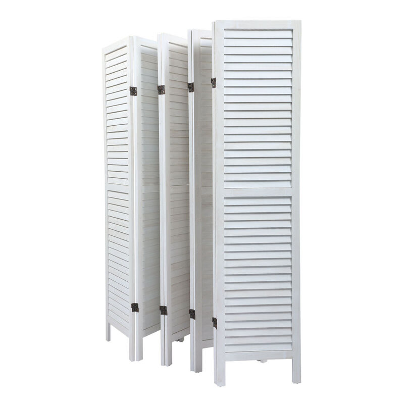 Sycamore wood 8 Panel Screen Folding Louvered Room Divider Old white