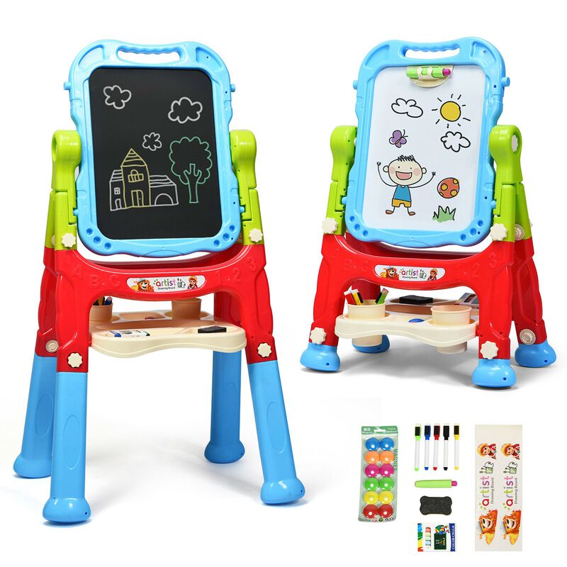 Adjustable Height Kids Art Easel with Magnetic Double-Sided Whiteboard
