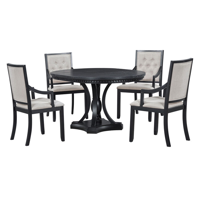 Whisen Retro 5-Piece Dining Table Set with Extendable Round Table and 4 Upholstered Chairs image number 0