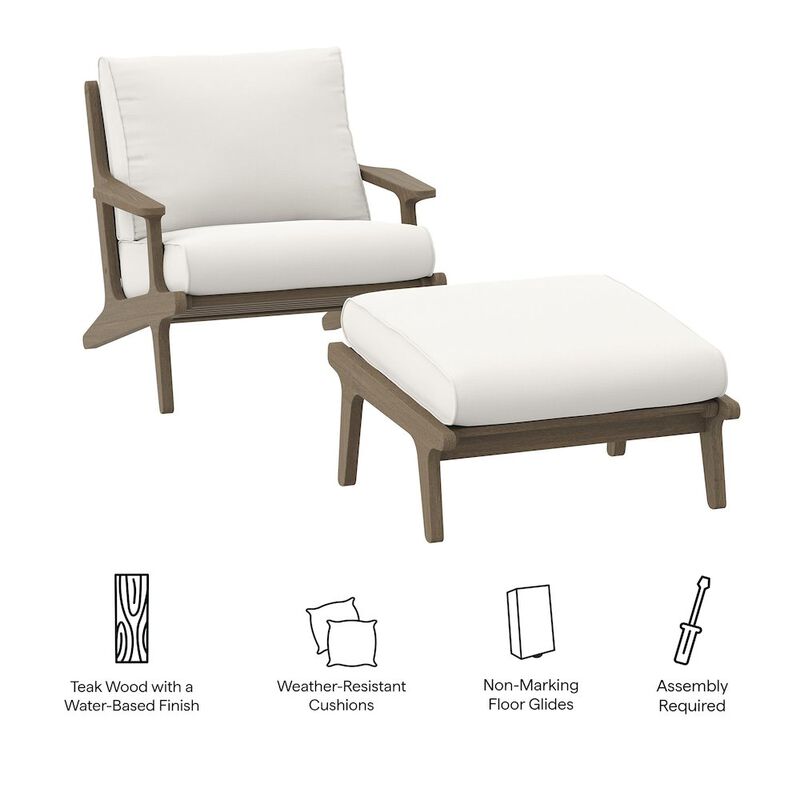 Modway Saratoga Outdoor Patio Teak Wood Chair and Ottoman Set