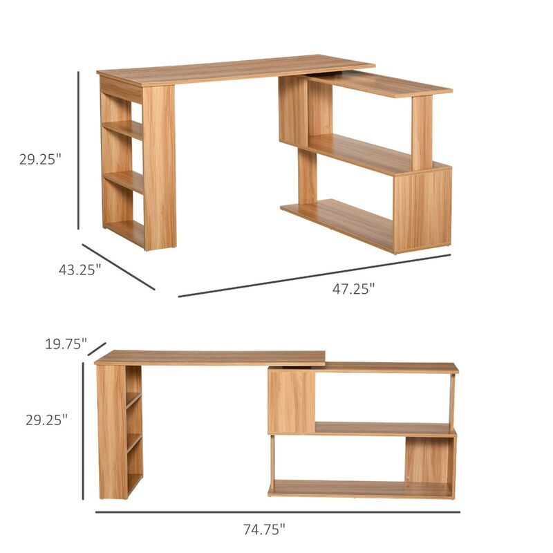 Maple Productivity Center: 360° Rotating L-Shaped Desk with Shelves