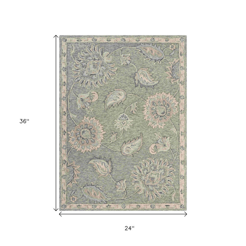 HomeRoots Wool Floral Hand Tufted Area Rug image number 2