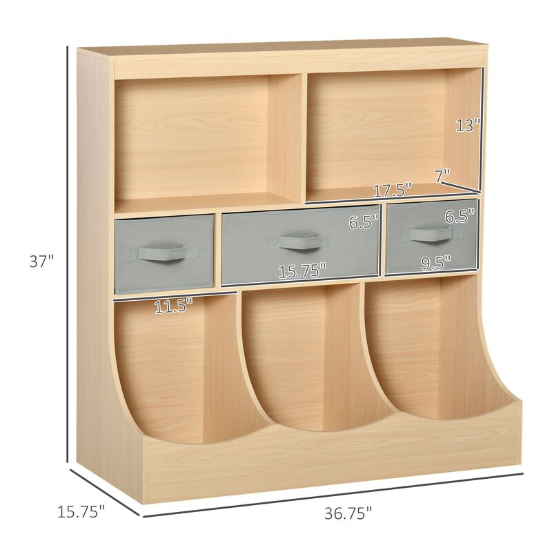 Toy Chest Kids Cabinet Freestanding Storage Organizer Children Bookcase Display Shelf Wardrobe for Toys Books Bedroom with Drawers, Natural