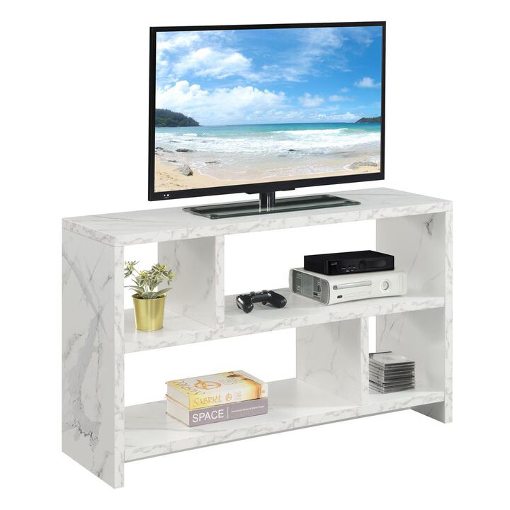 Convenience Concepts Northfield TV Stand Console with Shelves, White Faux Marble
