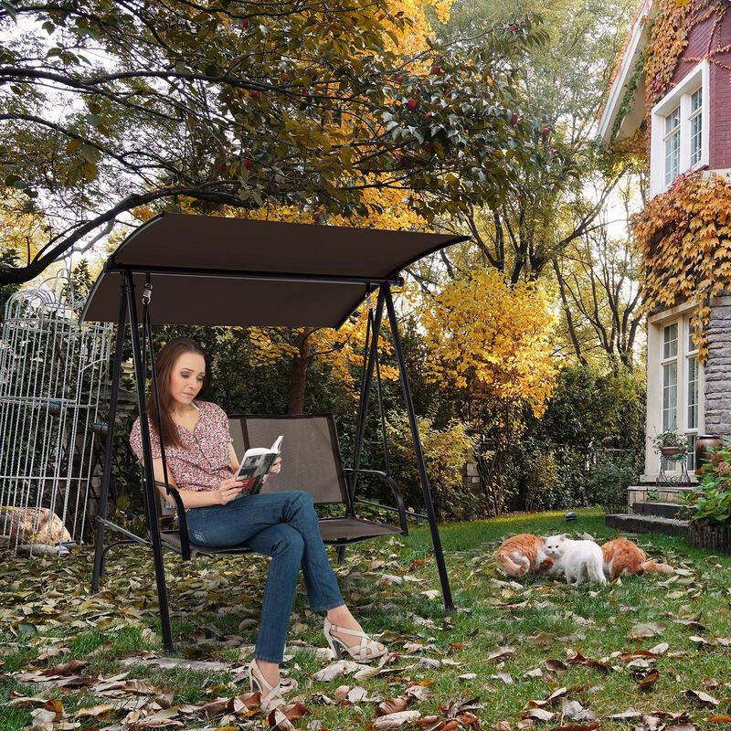 Mondawe 2-Seat Outdoor Canopy Swing with Comfortable Fabric Seat and Heavy-duty Metal Frame