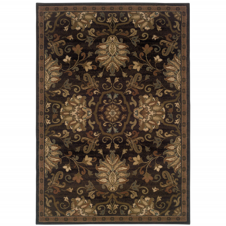 2 X 3 Brown Beige Blue And Red Oriental Power Loom Stain Resistant Area Rug