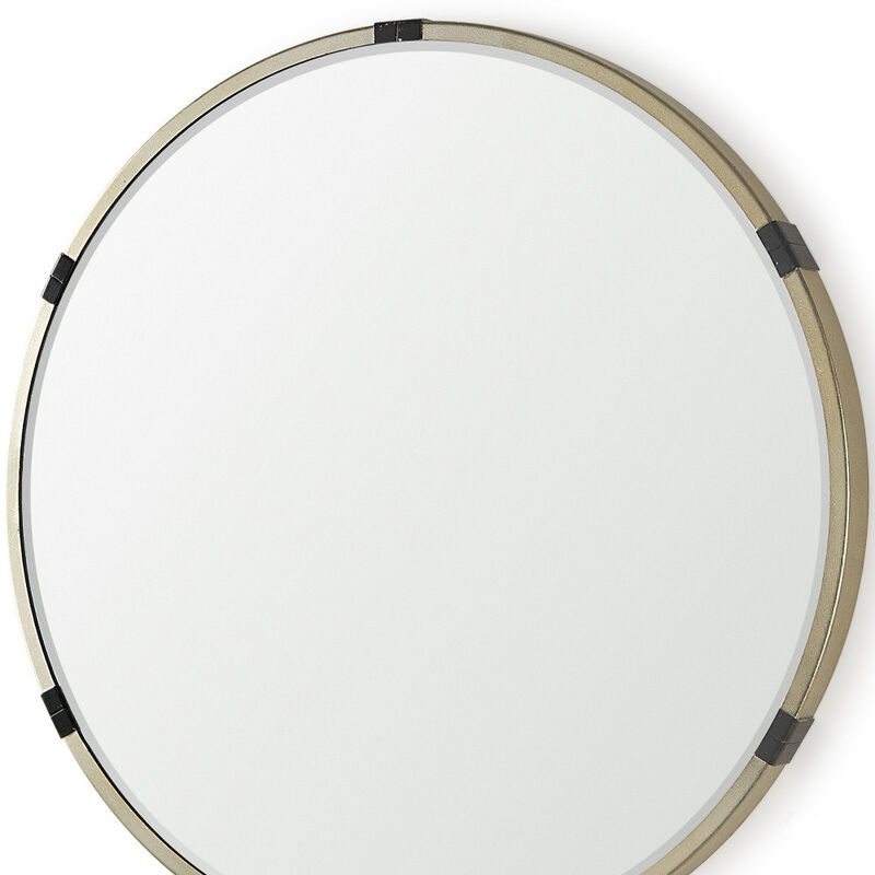 HomeRoots 29" Gold And Black Metal Round Framed Accent Mirror image number 3
